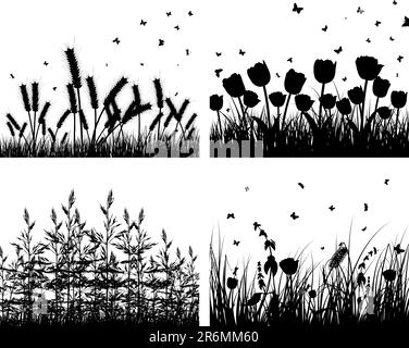 Set of four vector grass silhouettes backgrounds Stock Vector