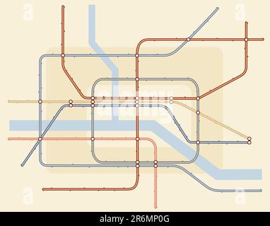 Editable vector illustration of a generic subway train map Stock Vector