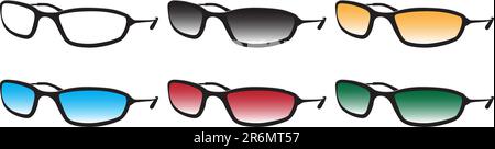 Set of 6 pair of 3D sunglasses. Stock Vector