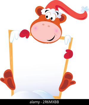 Brown cute monkey with blank banner sign. Vector cartoon illustration. Stock Vector