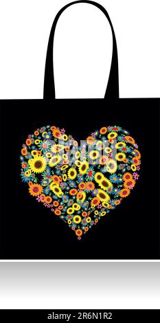 Shopping bag design, floral heart shape Stock Vector