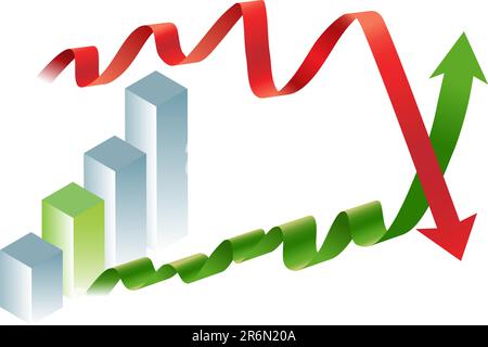 3D image depicting financial crash and rebound. Stock Vector