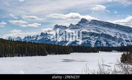 Spring time views in Banff National Park during April with snow ...