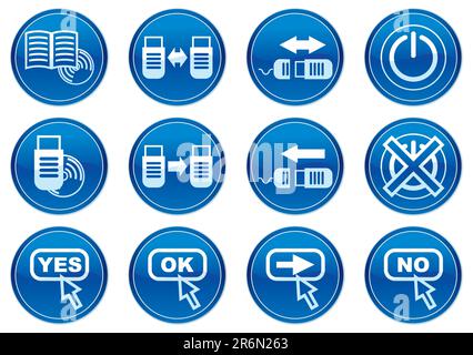 Gadget icons set. White - dark blue palette. Vector illustration. Stock Vector
