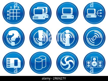 Gadget icons set. White - dark blue palette. Vector illustration. Stock Vector