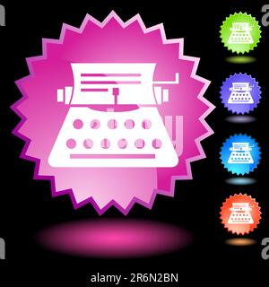 Set of 5 neon seal icons - typewriter. Stock Vector