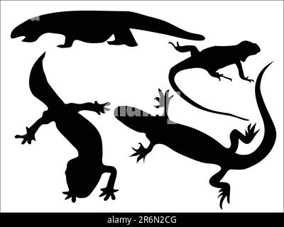 Isolated silhouettes of different lizards. Stock Vector