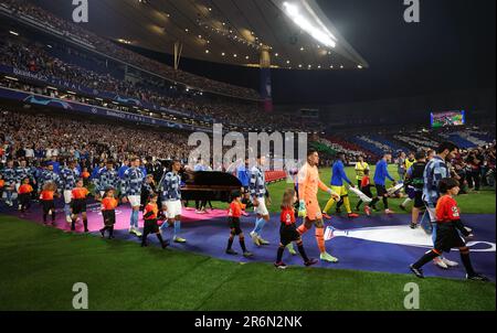 Manchester City players walk out for the Premier League match at