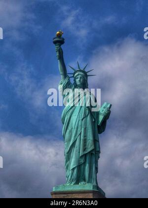 Explore the timeless charm of New York City and the Statue of Liberty through captivating photographs, revealing the city's vibrant energy and iconic Stock Photo