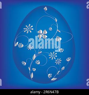 Vector illustration of delicately silver painted blue easter egg Stock Vector