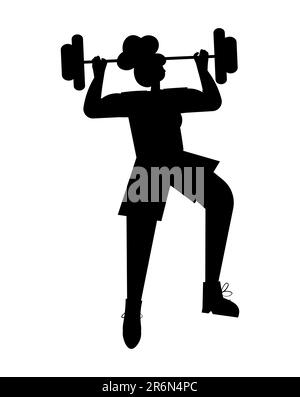 Black silhouette of a woman lifting weights logo or icon, Weightlifting female logo, vector isolated on white background Stock Vector