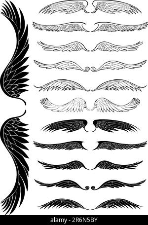 Set of 12 sets of angel wings. Stock Vector