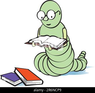 Bookworm with glasses reading a book. Stock Vector