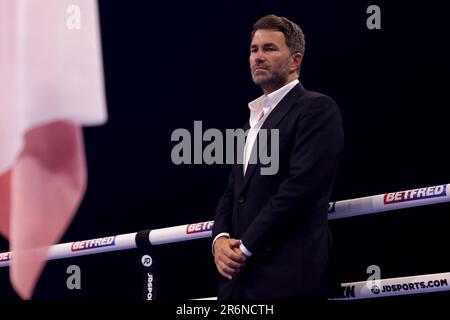 Boxing Promoter Eddie Hearn looks on ahead of the IBF Flyweight World Title match at the OVO Arena Wembley, London. Picture date: Saturday June 10, 2023. Stock Photo