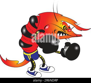 vector illustration of evil shrimp boxer cartoon character Stock Vector