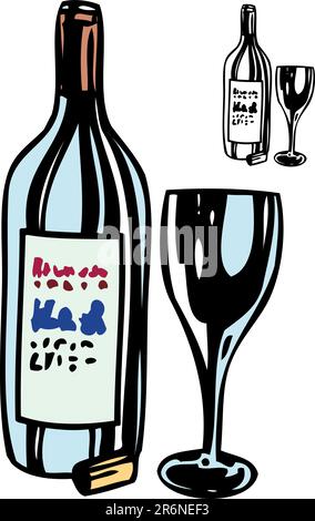 Bottle of wine with glass. Stock Vector