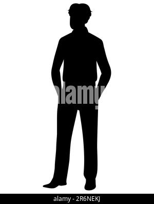 Black silhouette of a businessman standing while hands in the pockets, cool style of a boss Stock Vector