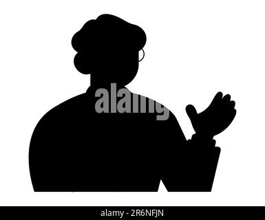 Black silhouette of a handsome man wearing glasses and waving with his left hand, male saying hi and greeting hello, vector illustration Stock Vector