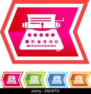 Set of 5 neon icons in an arrow button style - typewriter. Stock Vector