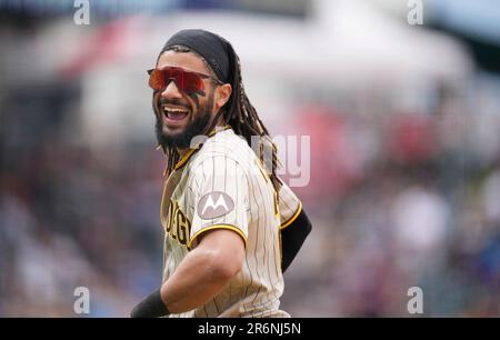 San Diego Padres right fielder Fernando Tatis Jr. (23) in the the sixth  inning of a baseball game Saturday, June 10, 2023, in Denver. (AP  Photo/David Zalubowski Stock Photo - Alamy