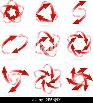 Set of different red arrow circles isolated on the white Stock Vector