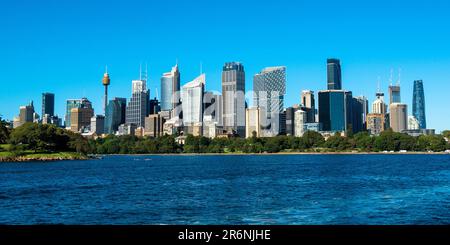 Sydney Cityscape across the Darling Harbour with high rise office buildings and skyscrapers, Sydney, New South Wales, Australia Stock Photo