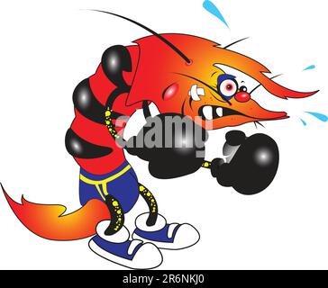 vector illustration of ugly shrimp boxer cartoon character Stock Vector