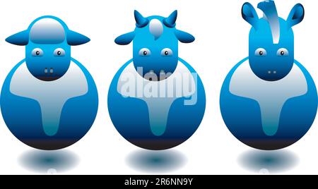 vector illustration for a set icon of farm animals, sheep, cow, horse Stock Vector