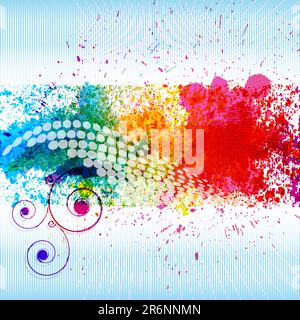 Color paint splashes. Gradient vector background on blue and white stripe background. EPS10 Stock Vector
