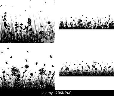 Set of four vector grass silhouettes backgrounds Stock Vector