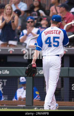 Atlanta Braves starting pitcher Jared Shuster works in the third inning ...