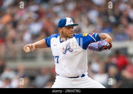 Atlanta Braves relief pitcher Joe Jimenez delivers a pitch during