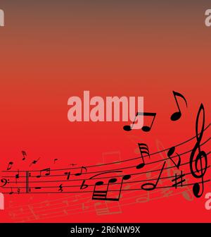 Abstract music background with different notes and lines Stock Vector