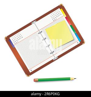 Organizer with a crayon over a white background. Stock Vector