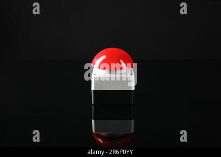 Red button of nuclear weapon on black background. War concept Stock ...