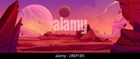 Cartoon alient planet surface with stones. Vector illustration of rocky ...