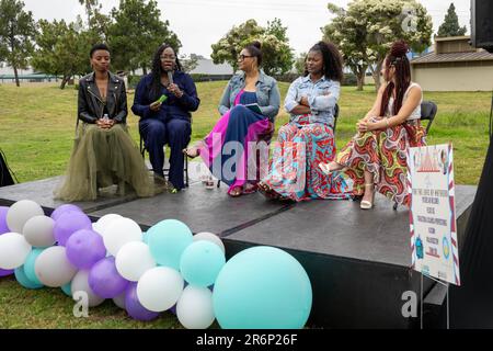 Los Angeles, USA. 10th June, 2023. Panelist on the stage at Kalaya's Destiny 'For the Love of Mothers' Mental Health Month Event at Magic Johnson Park, Los Angeles, CA June 10, 2023 Credit: Eugene Powers/Alamy Live News Stock Photo