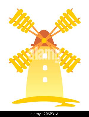 Cartoon retro windmill isolated on a white background. Stock Vector