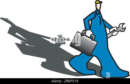 a illustration for a worker bring his work tools going to work Stock Vector