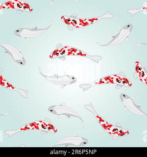 vector seamless background with white and red spotted koi carps Stock Vector