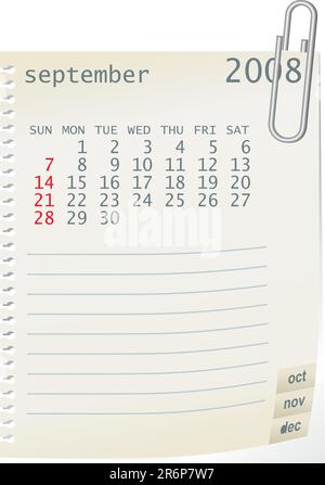 2008 calender whith a blanknote paper - vector illustration Stock Vector