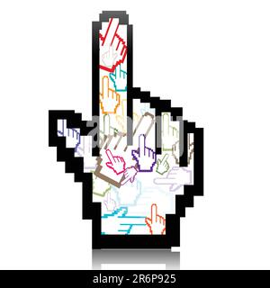 illustration of hand cursor made of many colorful hand cursors Stock Vector