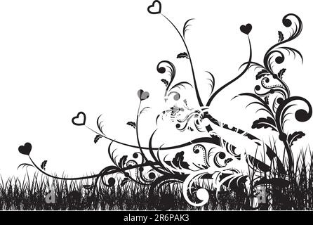 artistic background with folliage and hearts symbol, vector file very easy to edit, individual objects Stock Vector