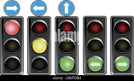 Set of traffic lights. Red signal. Yellow signal. Green signal Stock Vector