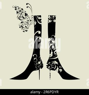 Fashion design of female boots with floral ornament Stock Vector