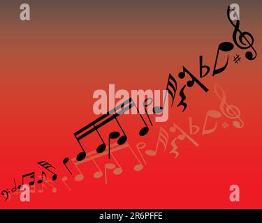 Abstract music background with different notes and lines Stock Vector