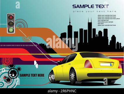 Abstract hi-tech background with yellow car image. Vector illustration Stock Vector