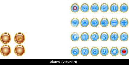 vector illustration of a set of a gold media buttons. Stock Vector