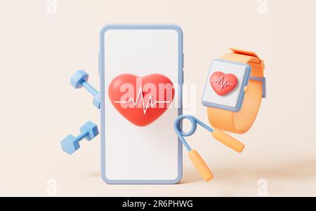 Heart shape with ECG graph line, 3d rendering. Digital drawing. Stock Photo