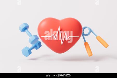 Heart shape with ECG graph line, 3d rendering. Digital drawing. Stock Photo